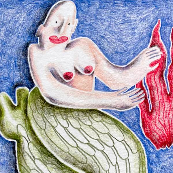 «Mermaids warm themselves by the flame» Naive Drawing Sasha Luneva - Subjektiv.art