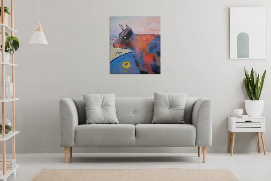 The cow goes to the pool Pop art Painting Artem Andreichuk - Subjektiv.art
