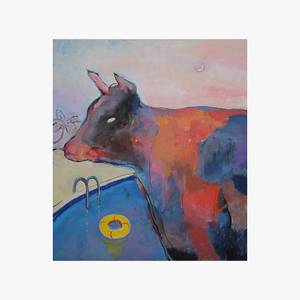 The cow goes to the pool Pop art Painting Artem Andreichuk - Subjektiv.art