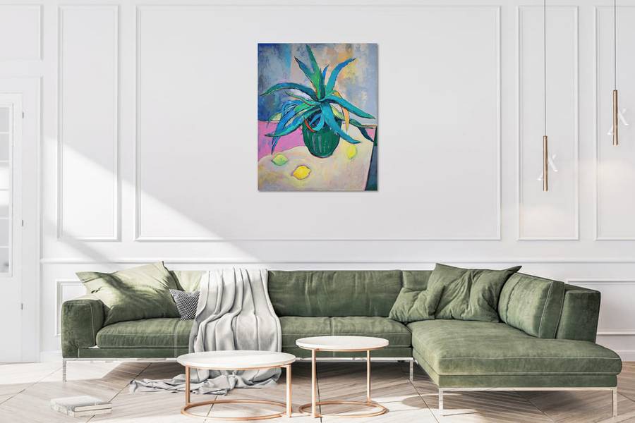 Cactus with lemons Modern Painting Artem Andreichuk - Subjektiv.art