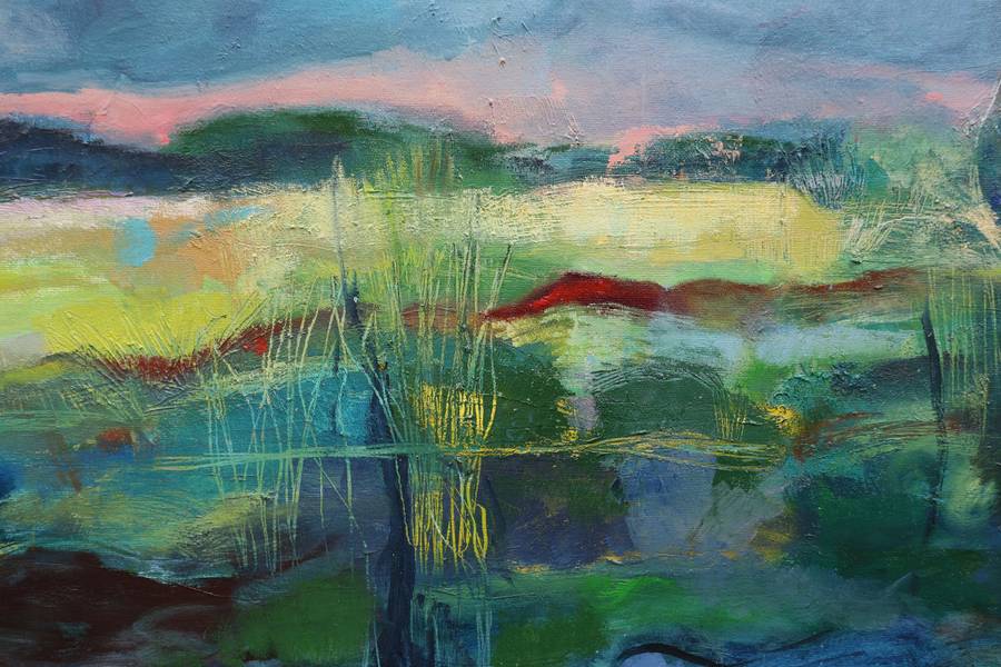 Landscape with a yellow boat Impressionistic Painting Artem Andreichuk - Subjektiv.art