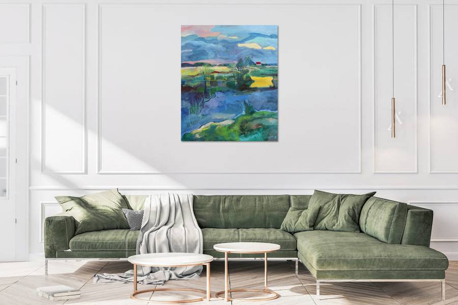 Landscape with a yellow boat Impressionistic Painting Artem Andreichuk - Subjektiv.art