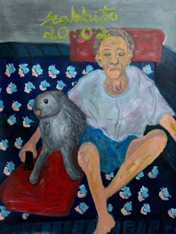 OLD MAN WITH RABBIT (MY GRANDFATHER), 2023 Expressive and gestural Painting Miguel Angelo Marques - Subjektiv.art