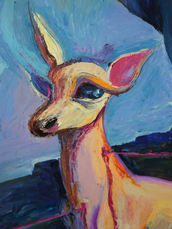 The Deer and the Wounded City Fine Art Painting Anastasiia Maistrenko - Subjektiv.art