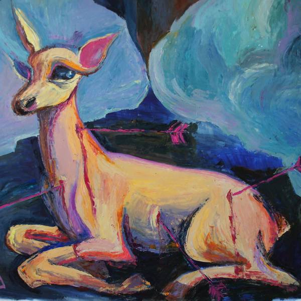 The Deer and the Wounded City Fine Art Painting Anastasiia Maistrenko - Subjektiv.art