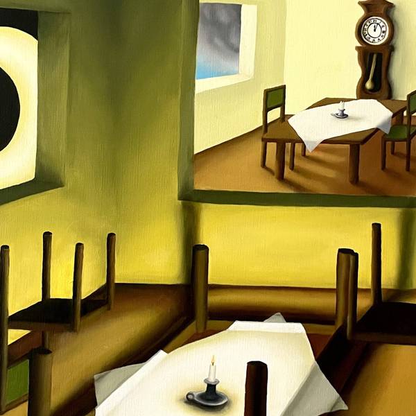 Le premier repas Surrealistic Painting Pierre Freneau - Subjektiv.art
