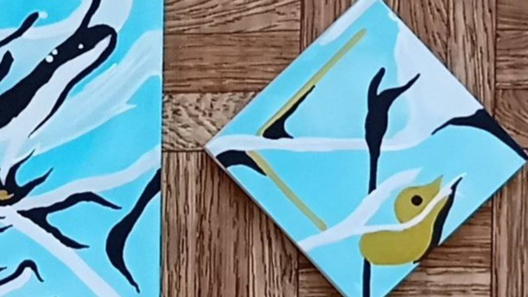 «Народження Світу з хмар та птахів» диптих холст, акрил  30х40 см., 15х15 см., 2025 р. Modern Painting Viktoria Gayer - Subjektiv.art