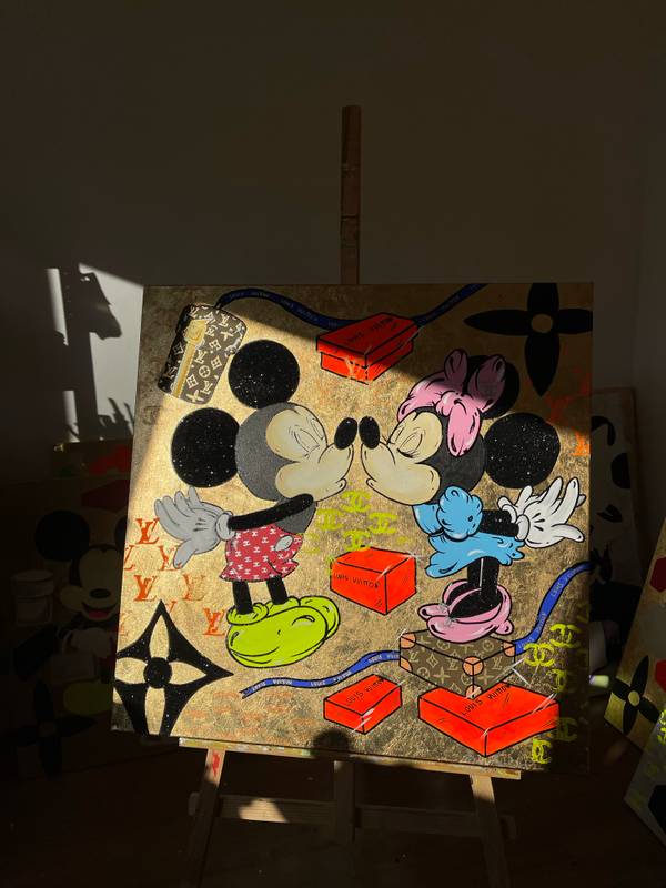 Gold Kiss Mickey and Minnie Pop art Painting Odarka Hil - Subjektiv.art