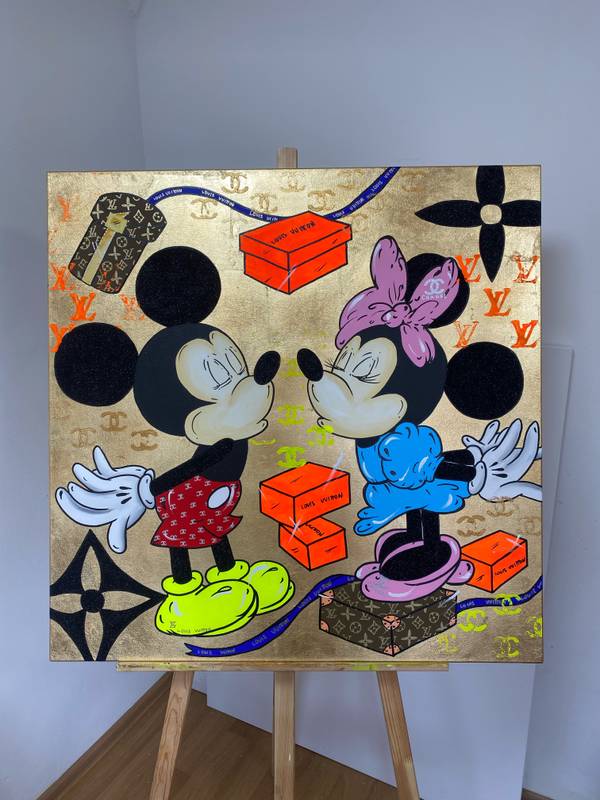 Gold Kiss Mickey and Minnie Pop art Painting Odarka Hil - Subjektiv.art