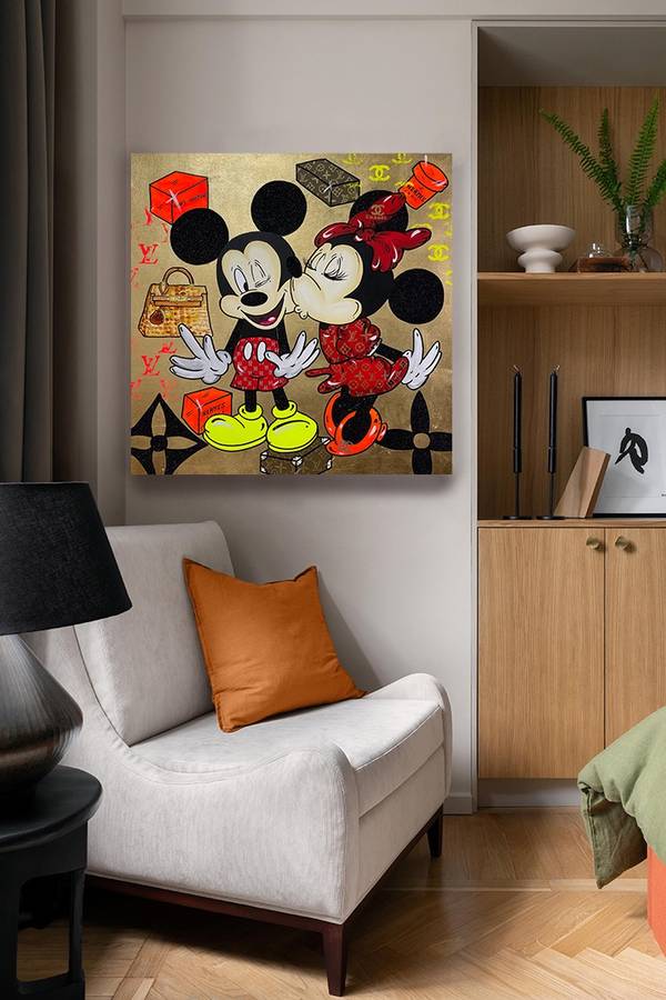 Gold Kiss Mickey and Minnie Pop art Painting Odarka Hil - Subjektiv.art