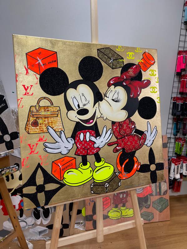 Gold Kiss Mickey and Minnie Pop art Painting Odarka Hil - Subjektiv.art