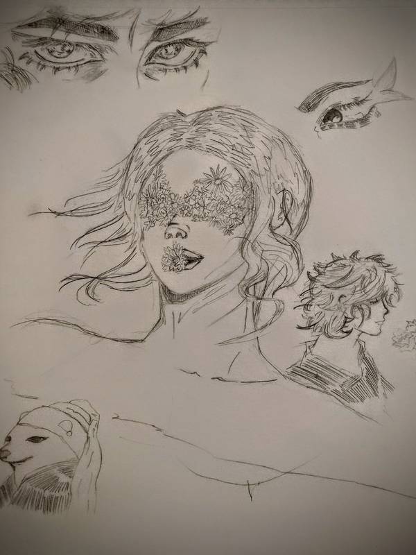 Eyes covered with flowers Unspecified Drawing Rakshit Madhavan - Subjektiv.art