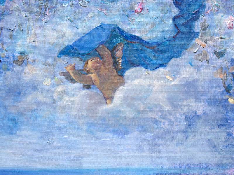 C'était le jour de l'assomption, j'avais bien vu depuis le salon, une écharpe bleue voletant depuis ton balcon. J'ai cru un instant au manteau de notre Dame. Fine Art Painting francois page - Subjektiv.art