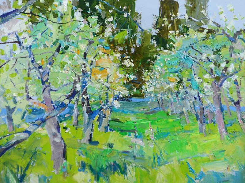 Apple orchard Impressionistic Painting Yehor Dulin - Subjektiv.art