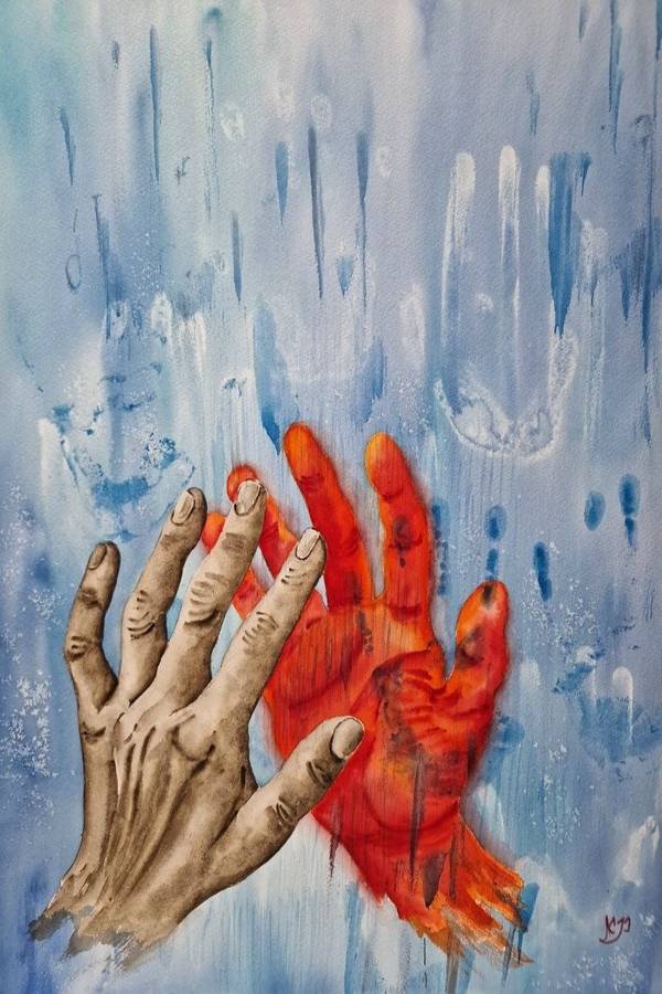 Behind the glass Expressive and gestural Painting Olena Yemelianova - Subjektiv.art