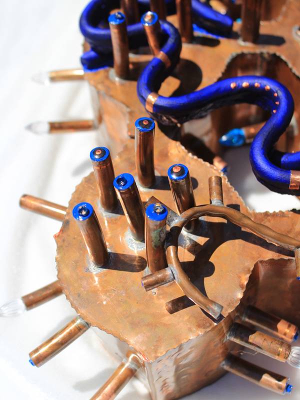 Sunset over the fence and ipomoea flowers Abstract Sculpture Tanbelia artist - Subjektiv.art