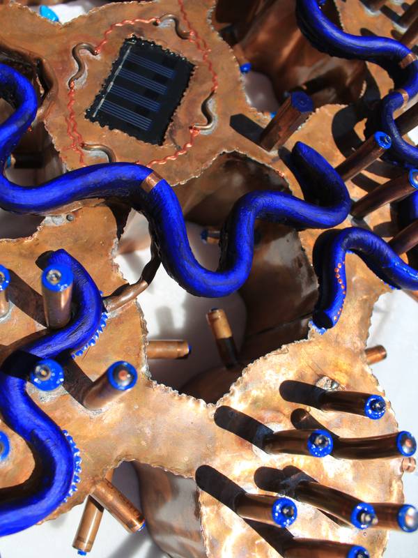 Sunset over the fence and ipomoea flowers Abstract Sculpture Tanbelia artist - Subjektiv.art