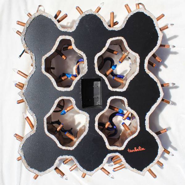 Sunset over the fence and ipomoea flowers Abstract Sculpture Tanbelia artist - Subjektiv.art