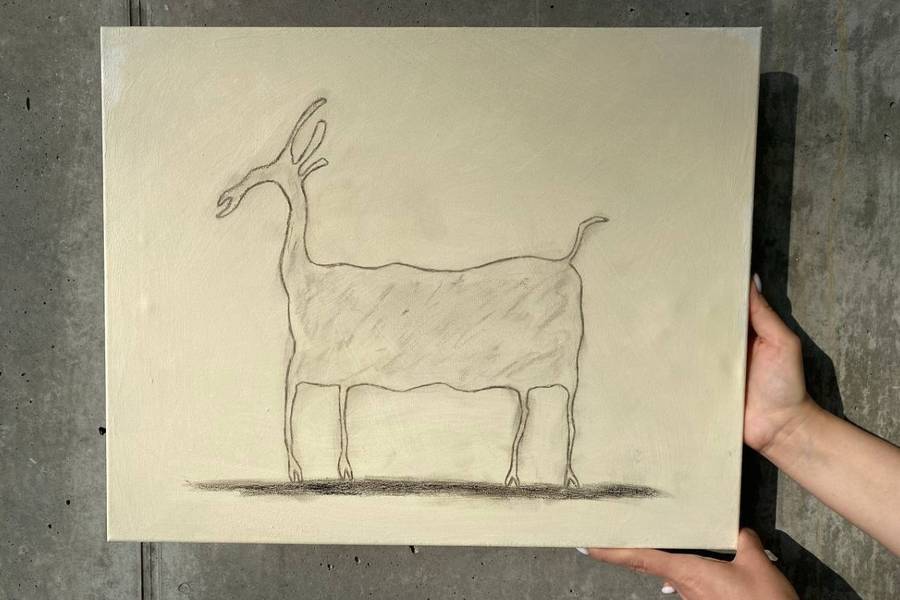 Trypillya Goat Naive Painting Anna Potomkina - Subjektiv.art