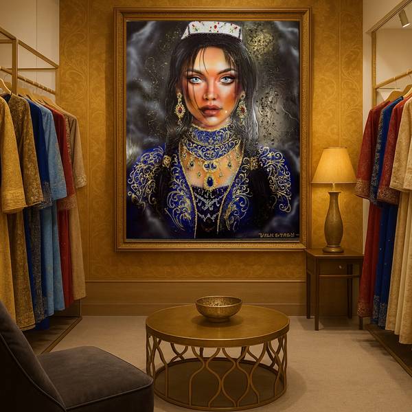 Painting of an Ethnic Girl from Central Asia Photorealistic Mixed media valk stasy - Subjektiv.art