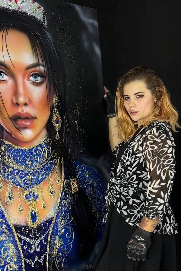 Painting of an Ethnic Girl from Central Asia Photorealistic Mixed media valk stasy - Subjektiv.art