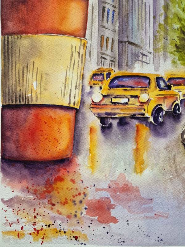 A walk in the light of lanterns Expressive and gestural Painting Olena Yemelianova - Subjektiv.art