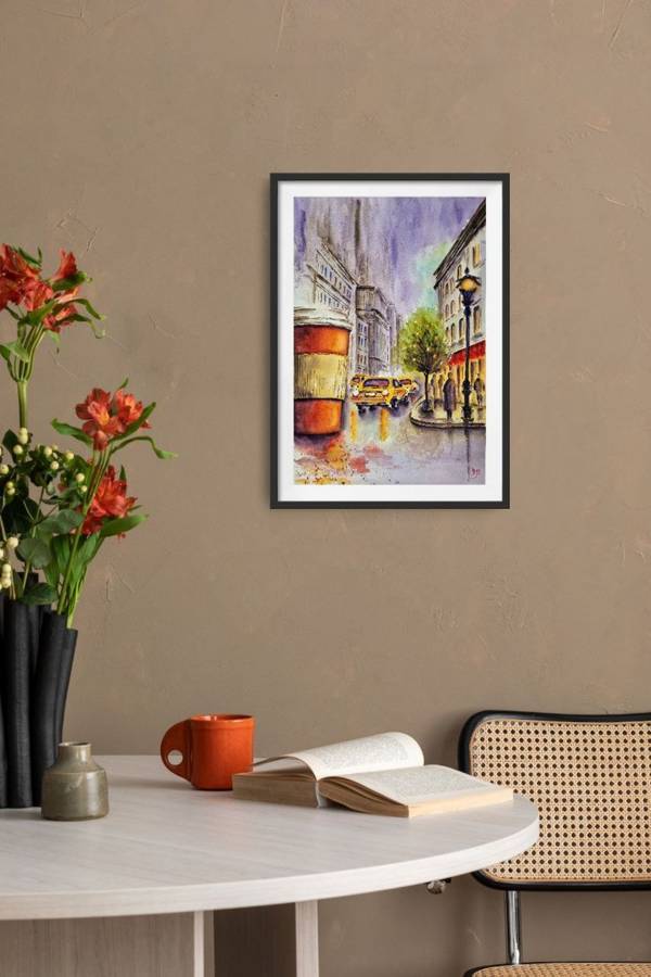 A walk in the light of lanterns Expressive and gestural Painting Olena Yemelianova - Subjektiv.art