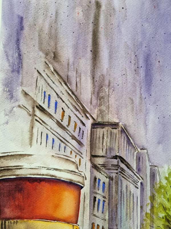 A walk in the light of lanterns Expressive and gestural Painting Olena Yemelianova - Subjektiv.art