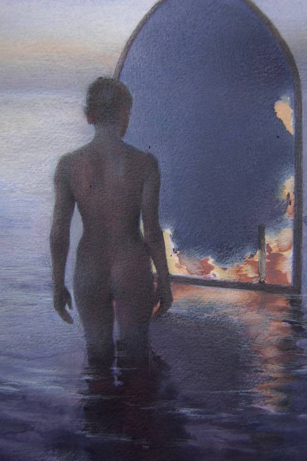 The Mirror That Didn’t Know Whom to Reflect (initial form) Surrealistic Painting Yuliia Holub - Subjektiv.art