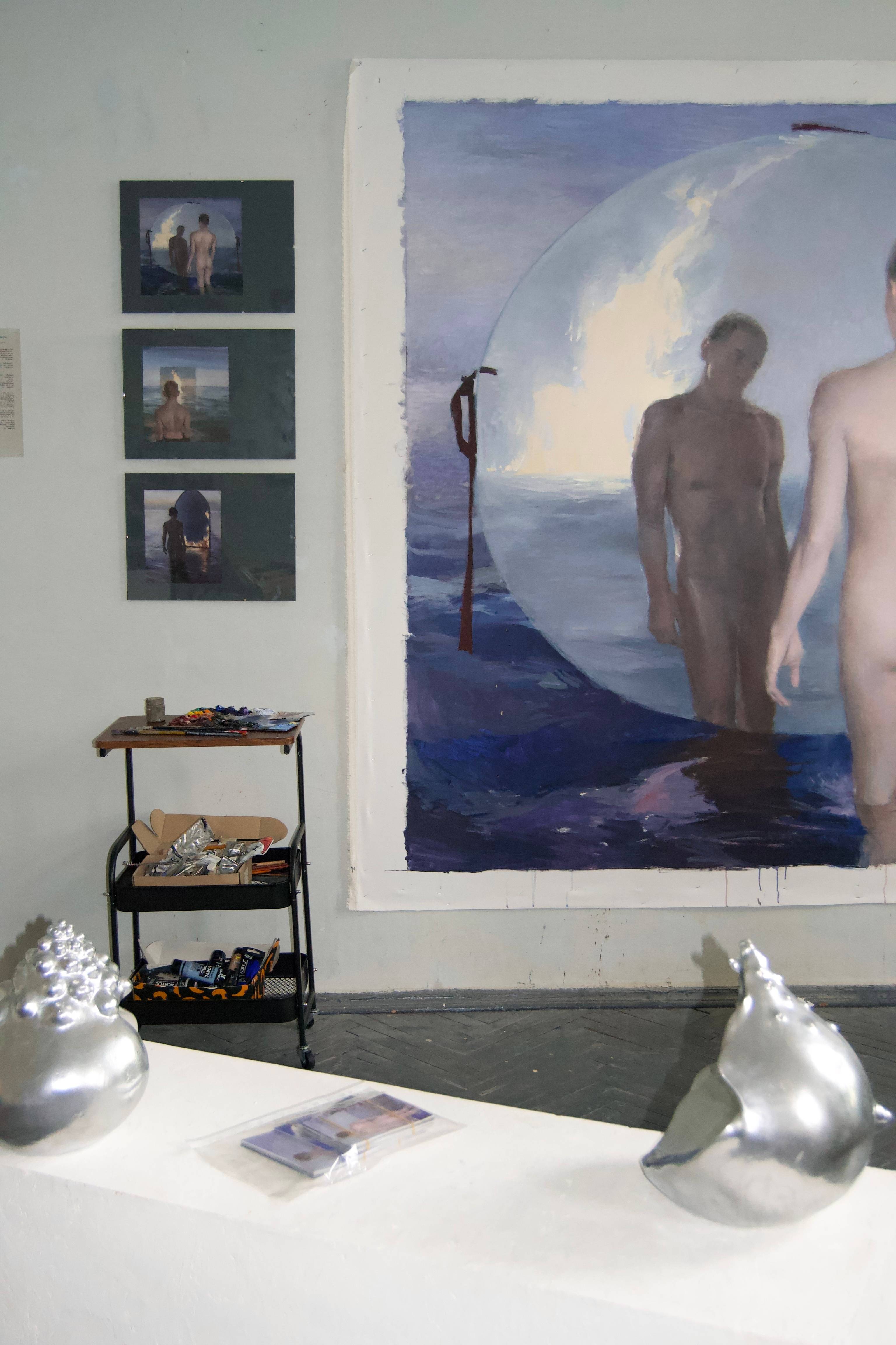 The Mirror That Didn’t Know Whom to Reflect (initial form) Surrealistic Painting Yuliia Holub - Subjektiv.art
