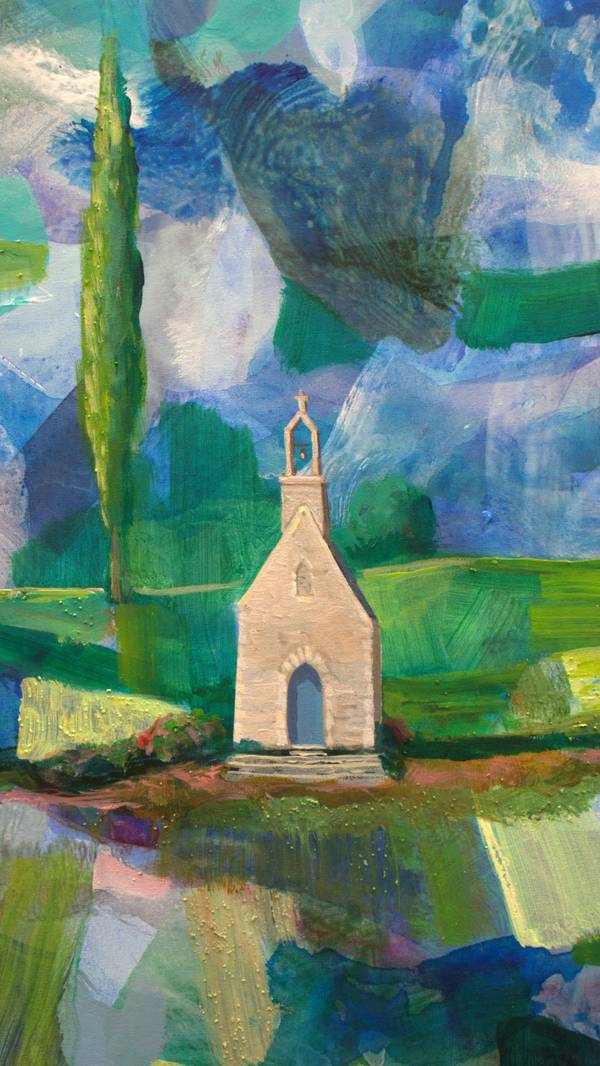  Chapelle, perdue dans le paysage délavé de pluie, je ne voyais plus que toi. Tu avais l’éclat d’une pierre précieuse comme le jaspe cristallin.  Fine Art Painting francois page - Subjektiv.art