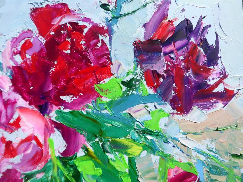 " Peonies " Expressive and gestural Painting Yehor Dulin - Subjektiv.art