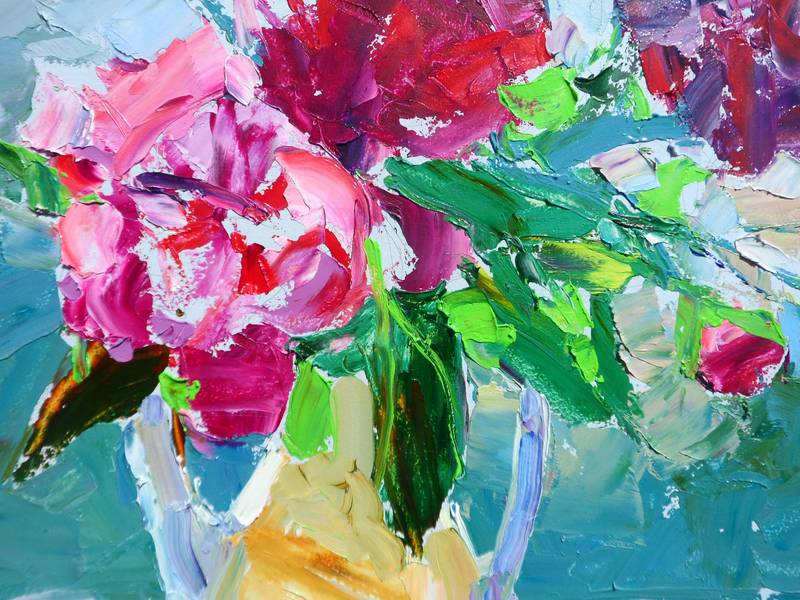 " Peonies " Expressive and gestural Painting Yehor Dulin - Subjektiv.art