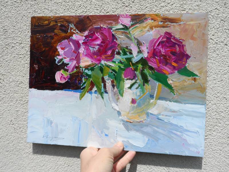 " Peonies " Expressive and gestural Painting Yehor Dulin - Subjektiv.art