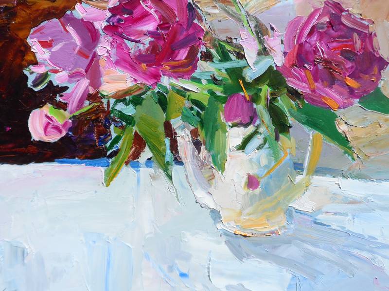 " Peonies " Expressive and gestural Painting Yehor Dulin - Subjektiv.art