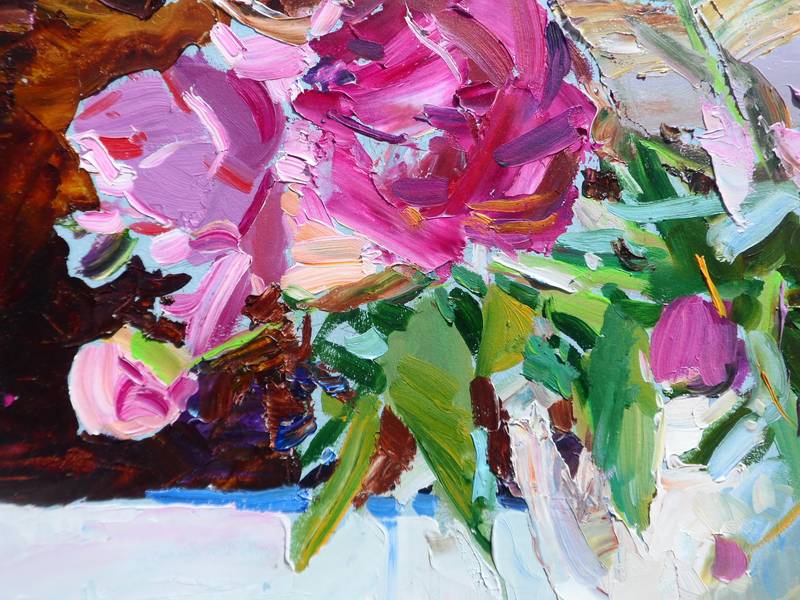 " Peonies " Expressive and gestural Painting Yehor Dulin - Subjektiv.art