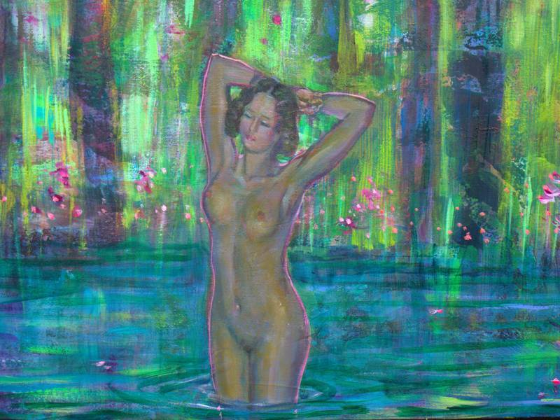 Parfois l’été, Diane offrait tout son corps aux jeunes peupliers. Quelques-uns gambillaient et frétillaient devant sa splendeur. Fine Art Painting francois page - Subjektiv.art