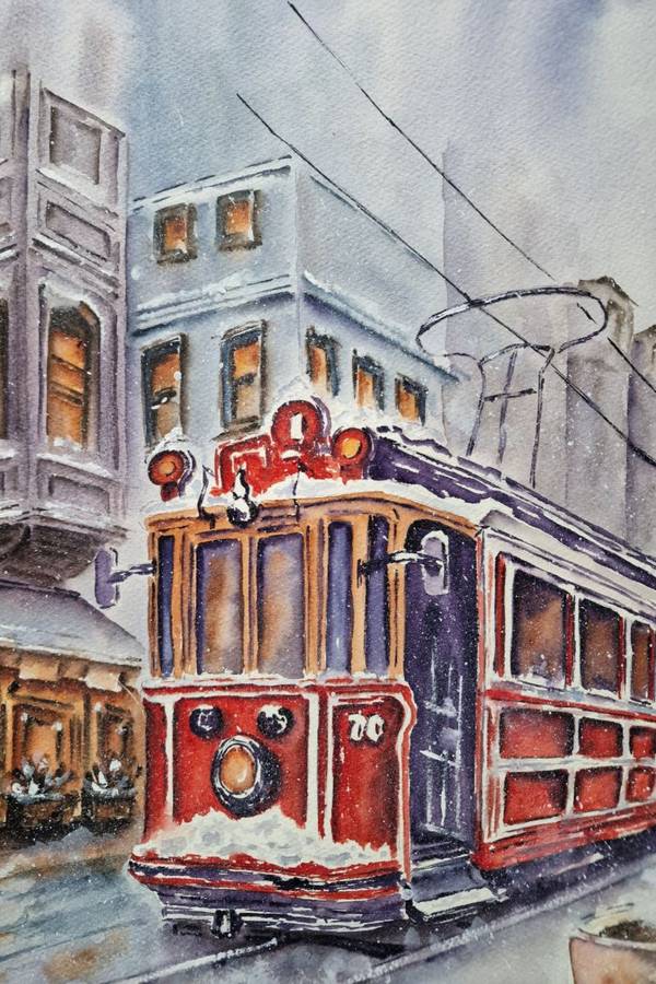 A tram to memories Expressive and gestural Painting Olena Yemelianova - Subjektiv.art