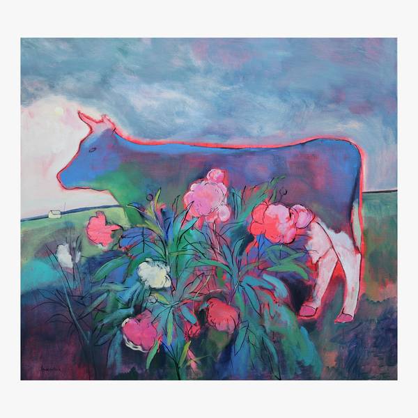 Neon Cow and Peony Bush  - Subjektiv.art