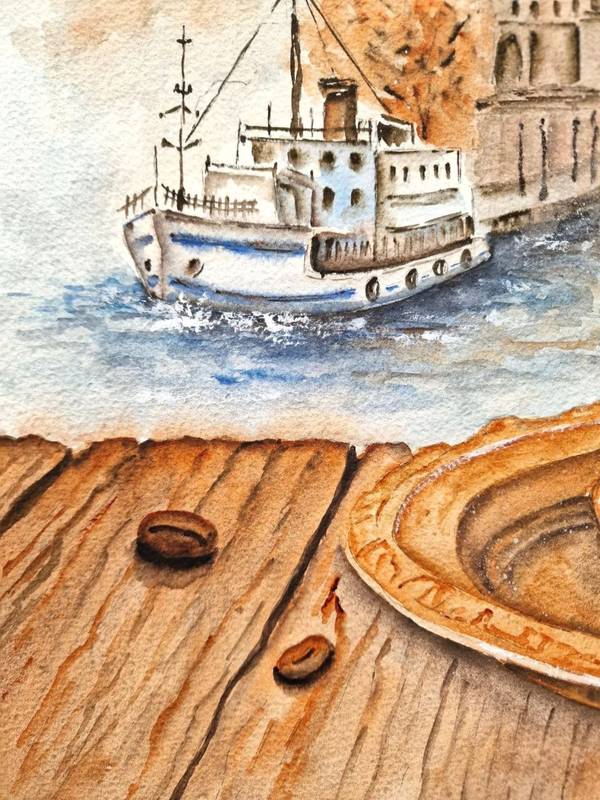 Coffee in Istanbul Expressive and gestural Painting Olena Yemelianova - Subjektiv.art