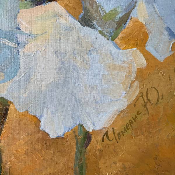 Large white irises Modern Painting Julia Chemerys - Subjektiv.art