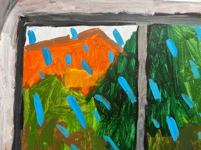 It's raining today Naive Painting Sara Gonçalves - Subjektiv.art