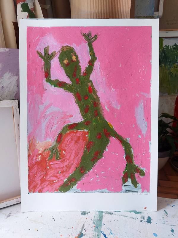 Beach Lizard Naive Painting Sara Gonçalves - Subjektiv.art