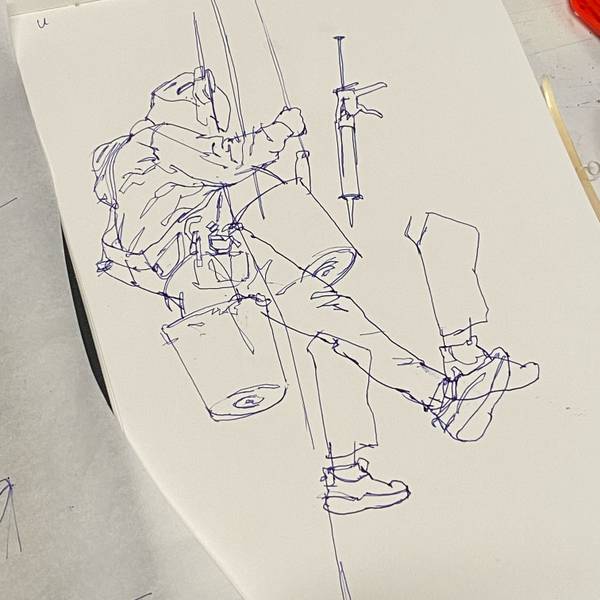 Wall painter hanging by rope Urban and pop Drawing Tomas Serrao - Subjektiv.art