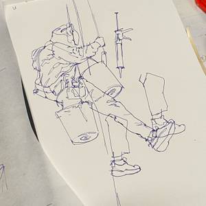 Wall painter hanging by rope - Subjektiv.art