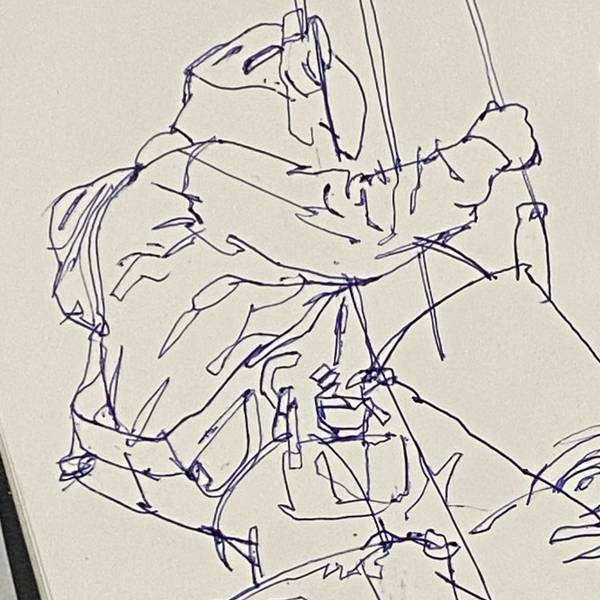 Wall painter hanging by rope Urban and pop Drawing Tomas Serrao - Subjektiv.art