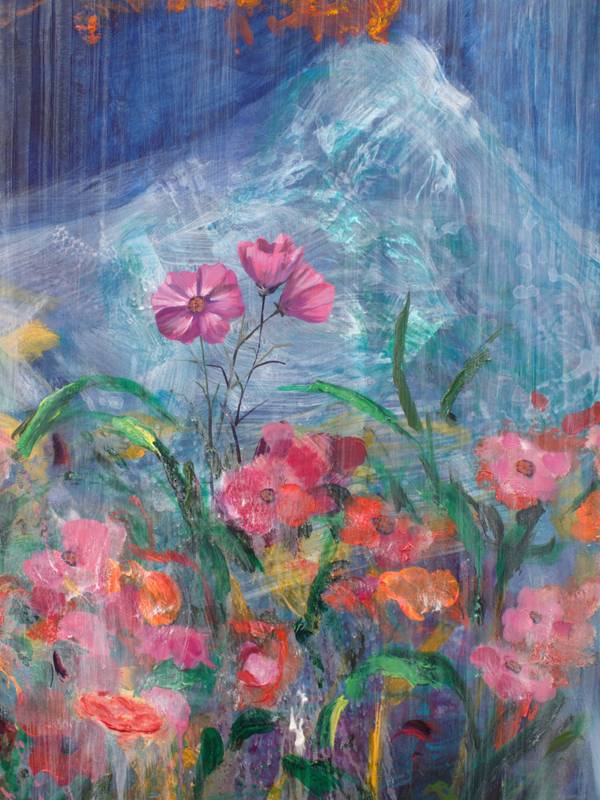 Derrière ta fenêtre, une pluie d'argent, trois belles sauvaient leur robes pleines de grâce et d'amour. Expressive and gestural Painting francois page - Subjektiv.art