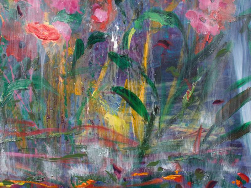 Derrière ta fenêtre, une pluie d'argent, trois belles sauvaient leur robes pleines de grâce et d'amour. Expressive and gestural Painting francois page - Subjektiv.art