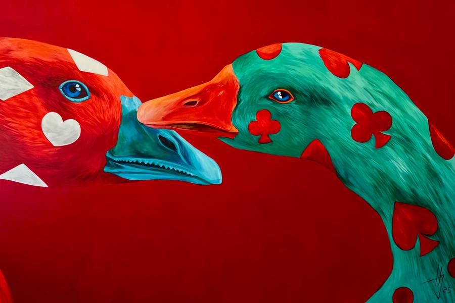 Card geese Surrealistic Painting Ivanka Nechyporuk - Subjektiv.art