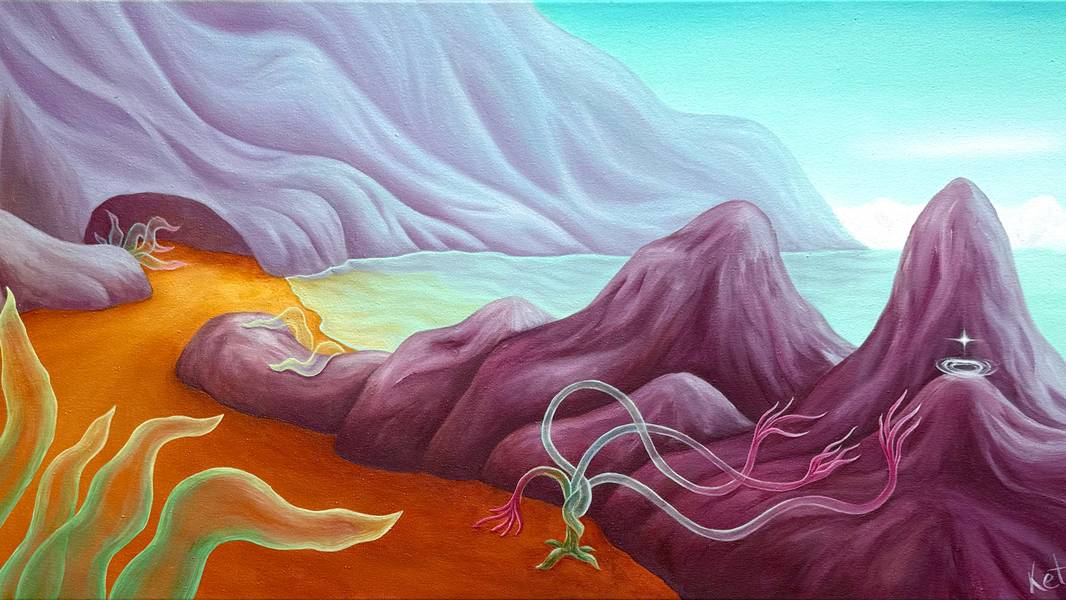 The secret bay Surrealistic Painting Ket White - Subjektiv.art